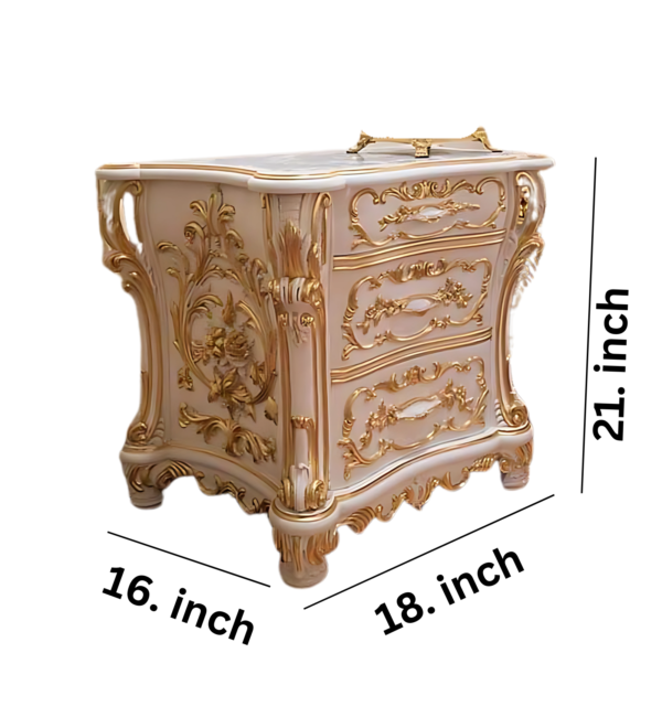 Vismaya Furniture White/Gold Wooden Royal Traditional Bed Side Table ST-001 - Image 4