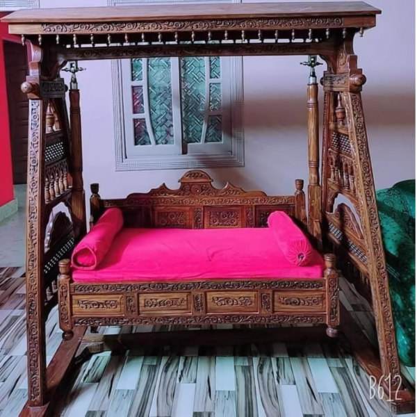 Vismaya Furniture Handcrafted Golden Brown Wooden Indian Swing for Indoor HS-005