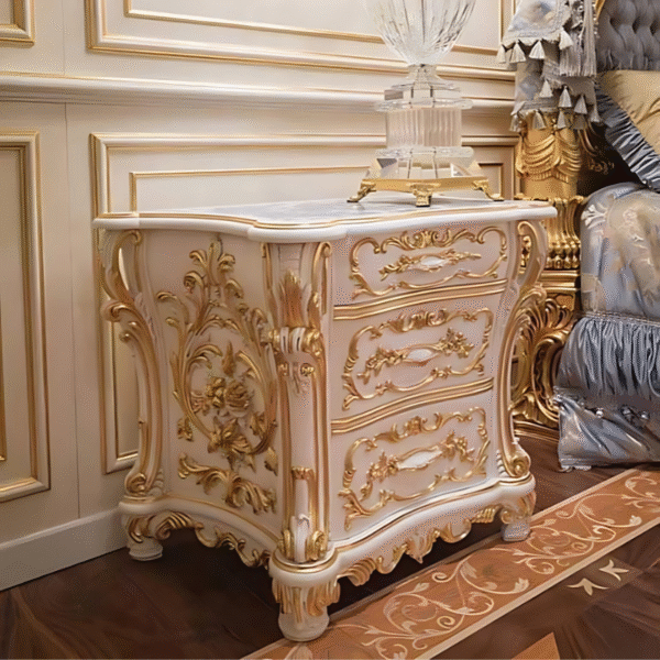Vismaya Furniture White/Gold Wooden Royal Traditional Bed Side Table ST-001