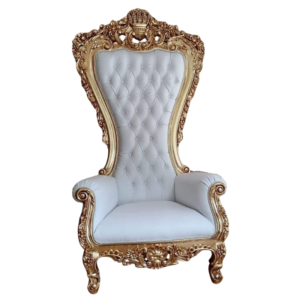 Vismaya Furniture Premium Royal White/Gold Wood Royal Carved Chair KC-010