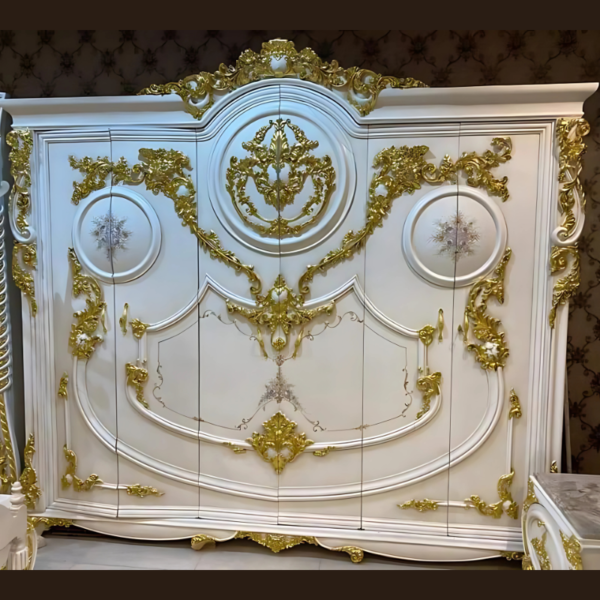 Vismaya Furniture Antique White/Gold Designer Wooden Wardrobe AL-010