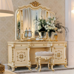 Vismaya Furniture Antique White/Gold Designer Dressing Table DR-003