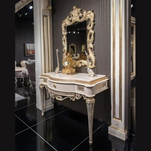 Vismaya Furniture Antique White Luxury Hand Carved Console Table CON/TBL-011