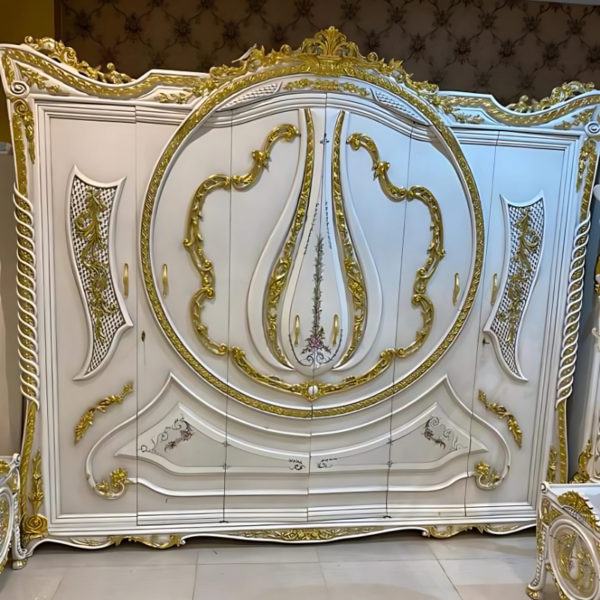 Vismaya Furniture Antique Gold/White Designer Wooden Wardrobe AL-014