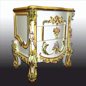 Vismaya Furniture White/Gold Wooden Royal Traditional Bed Side Table ST-013