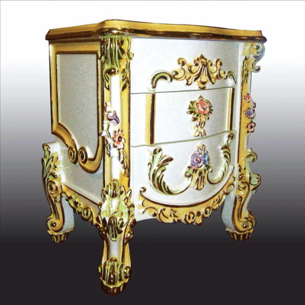 Vismaya Furniture White/Gold Wooden Royal Traditional Bed Side Table ST-013