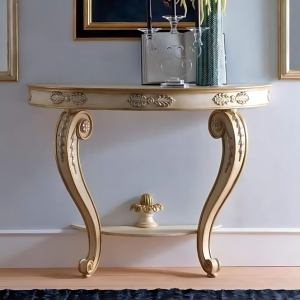 Vismaya Furniture Antique White/Cream Luxury Hand Carved Console Table CON/TBL-013