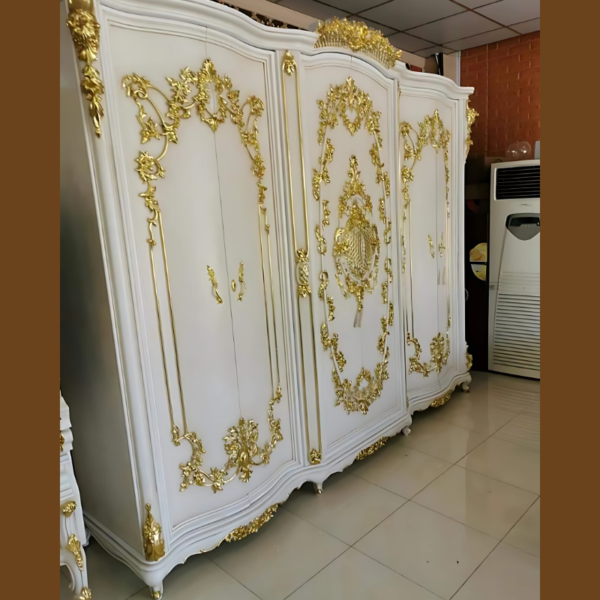 Vismaya Furniture Antique White/Gold Designer Wooden Wardrobe AL-015