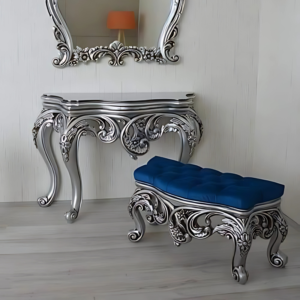 Vismaya Furniture Antique Silver Luxury Hand Carved Console Table CON/TBL-014