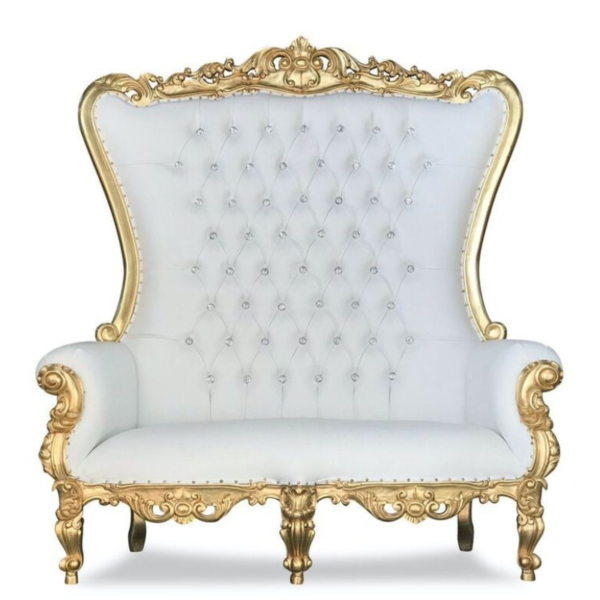 Vismaya Furniture Premium Double White/Gold Wood Royal Carved Chair KC-016