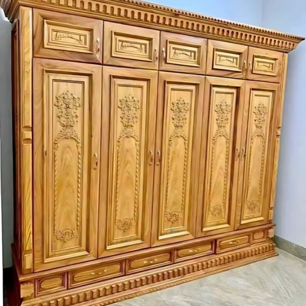 Vismaya Furniture Antique Brownish Designer Wooden Wardrobe AL-018