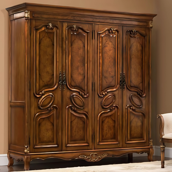 Vismaya Furniture Antique Dark Brownish Designer Wooden Wardrobe AL-019