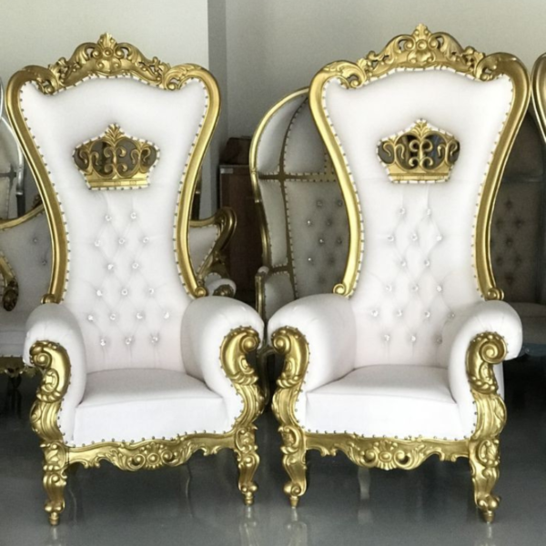Vismaya Furniture Premium Pair White/Gold Wood Royal Carved Chair KC-019
