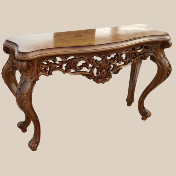 Vismaya Furniture Antique Brown Luxury Hand Carved Console Table CON/TBL-019