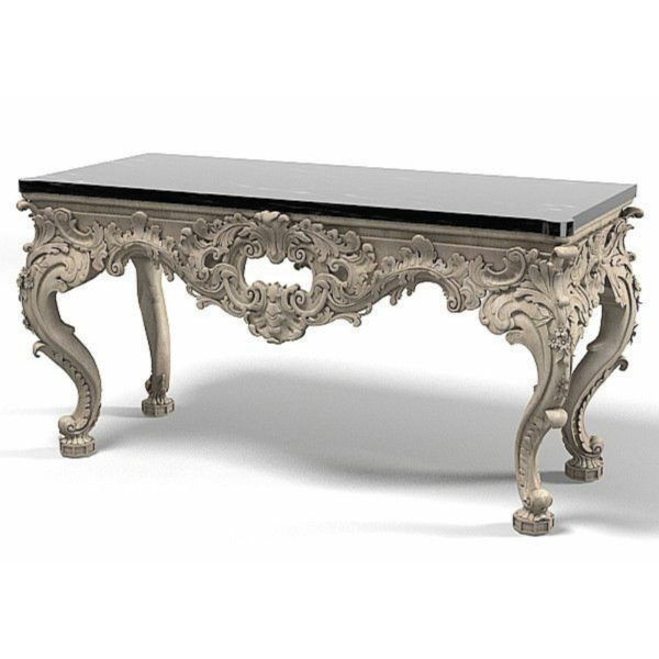Vismaya Furniture Antique Silver Luxury Hand Carved Console Table CON/TBL-002