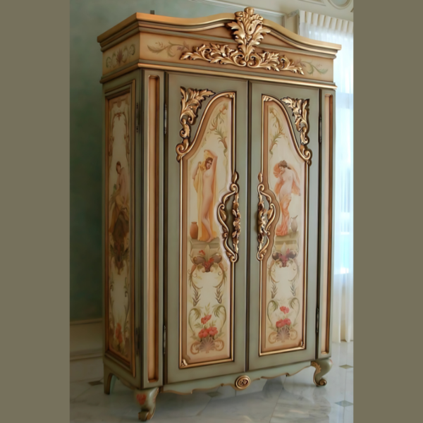 Vismaya Furniture Antique Gold/White Designer Wooden Wardrobe AL-002
