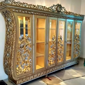 Vismaya Furniture Wooden Luxury Golden Crockery Cabinet CK-006