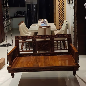 Vismaya Furniture Handcrafted Dark Brown Board Wooden Indian Swing for Indoor HS-020
