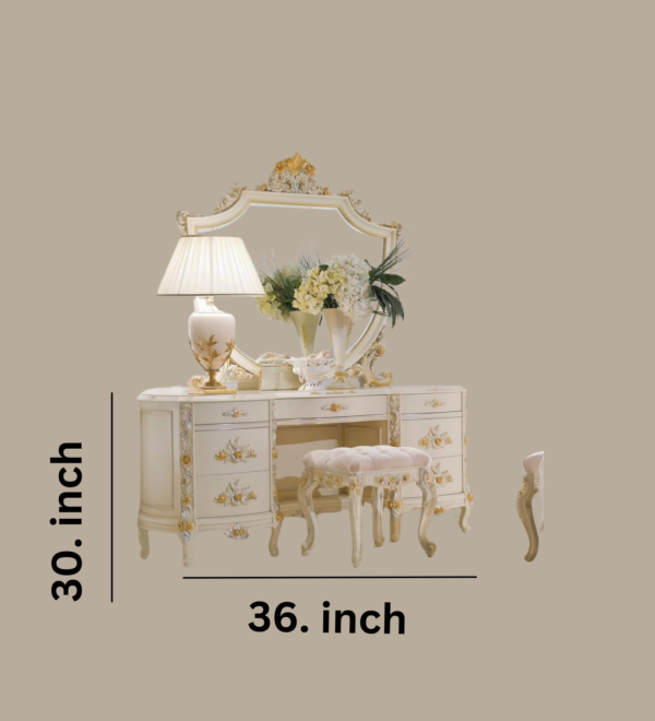 Vismaya Furniture Antique White/Gold Designer Dressing Table DR-002 - Image 3