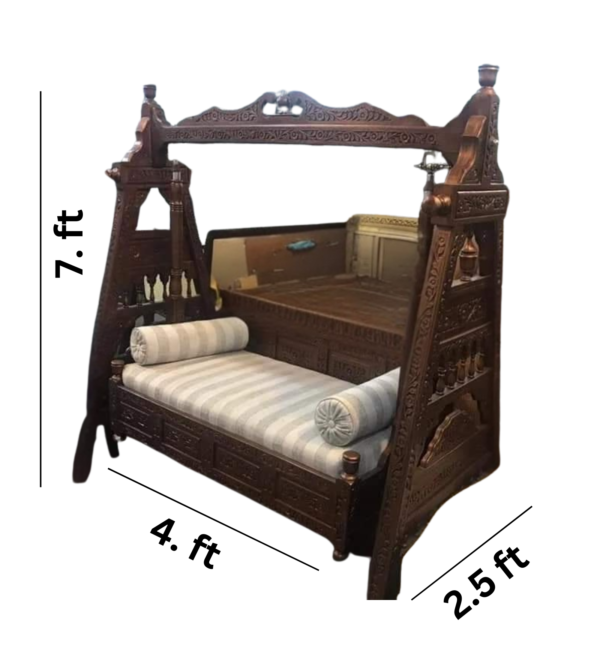 Vismaya Furniture Handcrafted Golden Brown Wooden Indian Swing for Indoor HS-006 - Image 3
