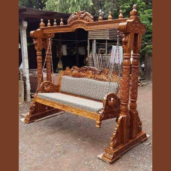 Vismaya Furniture Handcrafted Reddish Brown Wooden Indian Swing for Indoor HS-012
