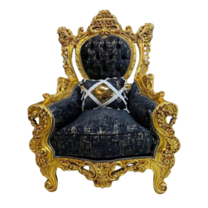 Vismaya Furniture Premium Gold/Black Wood Royal Carved Chair  KC-002