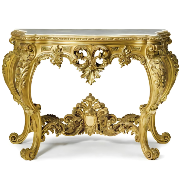 Vismaya Furniture Antique Gold Luxury Hand Carved Console Table CON/TBL-020