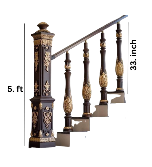 Vismaya Furniture Antique Floral Hand Carved Master And Railing Pillars PIL-003 - Image 3