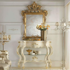 Vismaya Furniture Antique White/Gold Luxury Hand Carved Console Table CON/TBL-003