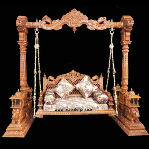 Vismaya Furniture Handcrafted Light Brown Wooden Indian Swing for Indoor HS-016