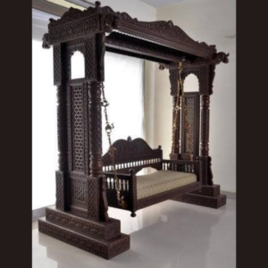 Vismaya Furniture Handcrafted Black Brown Wooden Indian Swing for Indoor HS-011