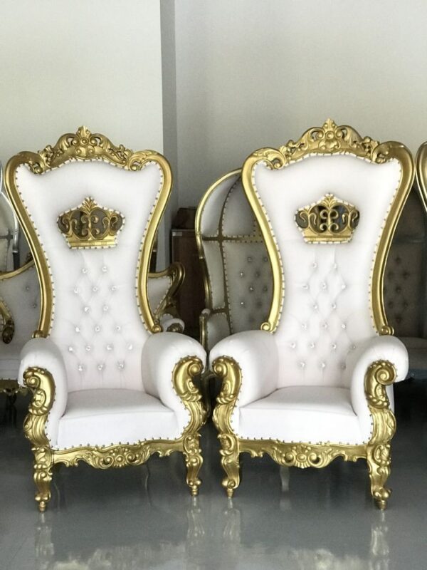 Vismaya Furniture Premium Pair White/Gold Wood Royal Carved Chair KC-019 - Image 2
