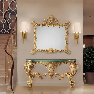 Vismaya Furniture Antique White/Gold Luxury Hand Carved Console Table CON/TBL-004
