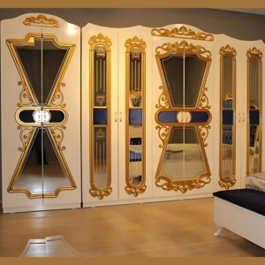 Vismaya Furniture Antique White/Gold Designer Wooden Wardrobe AL-004