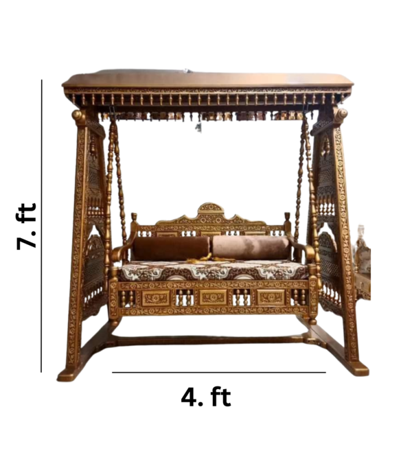 Vismaya Furniture Handcrafted Golden Brown Wooden Indian Swing for Indoor HS-004 - Image 3