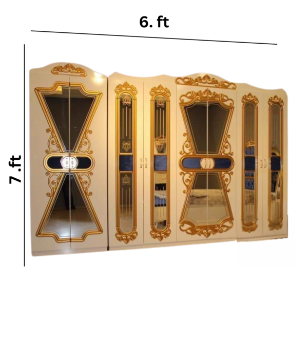 Vismaya Furniture Antique White/Gold Designer Wooden Wardrobe AL-004 - Image 3