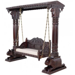 Vismaya Furniture Handcrafted Black Wooden Indian Swing for Indoor HS-013