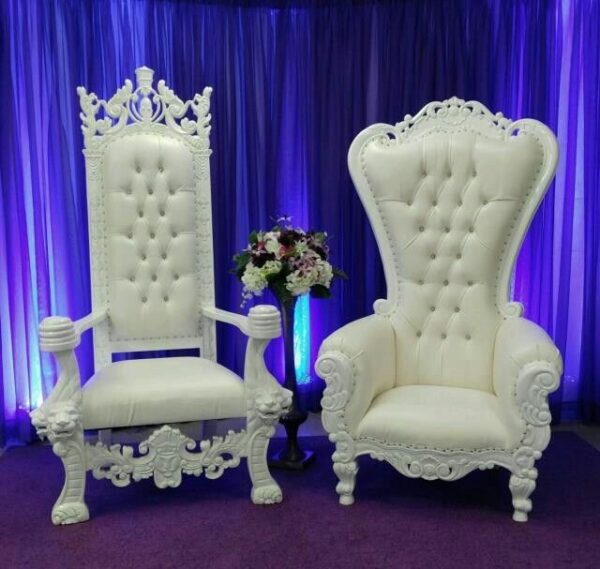 Vismaya Furniture Premium Pair Royal White Wood Royal Carved Chair KC-020 - Image 2