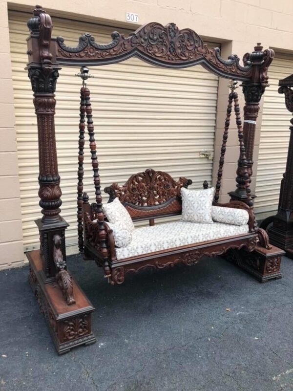 Vismaya Furniture Handcrafted Dark Black Brownish Wooden Indian Swing for Indoor HS-007 - Image 2