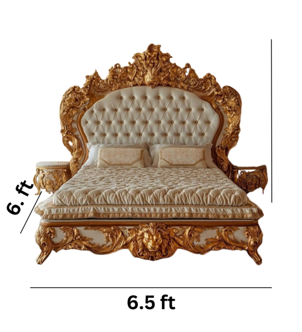 Vismaya Furniture Antique Carved Royal Double Bed BD-001 - Image 4