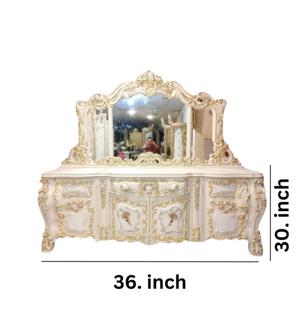 Vismaya Furniture Antique White/Gold Designer Dressing Table DR-011 - Image 4