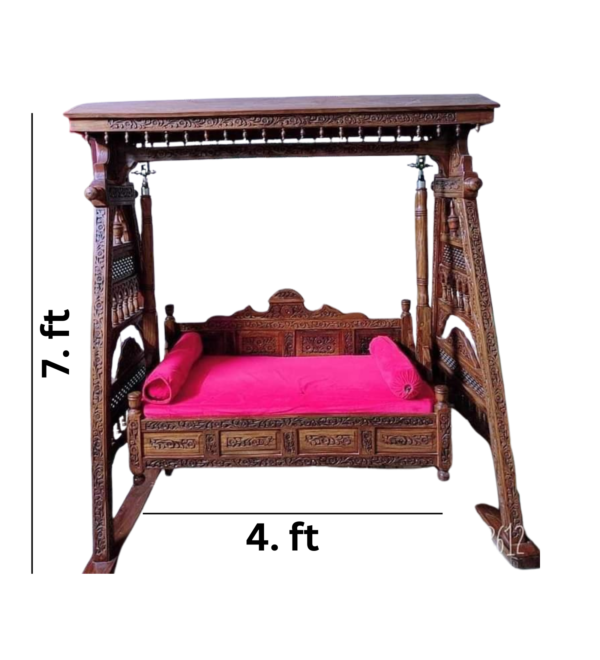 Vismaya Furniture Handcrafted Golden Brown Wooden Indian Swing for Indoor HS-005 - Image 3
