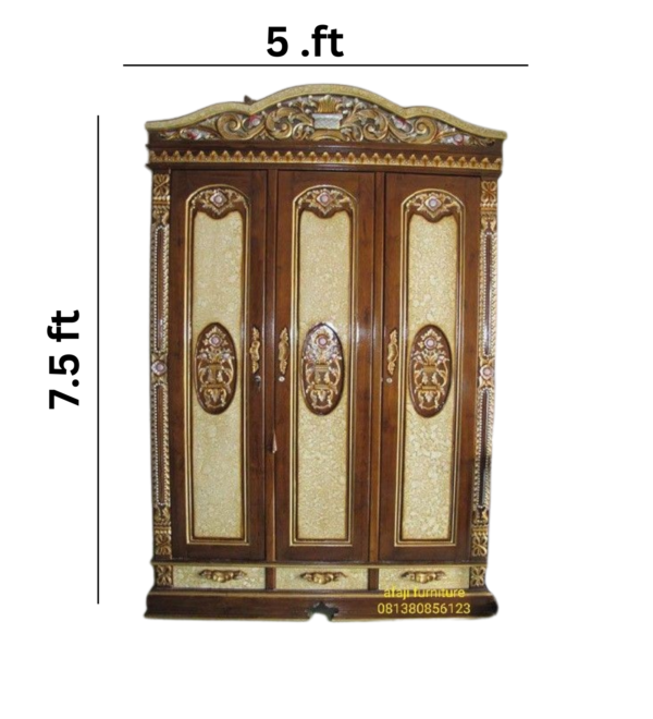 Vismaya Furniture Antique Brown/Cream Designer Wooden Wardrobe AL-005 - Image 4