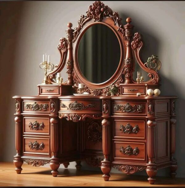 Vismaya Furniture Antique Reddish Brown Designer Dressing Table DR-013 - Image 2