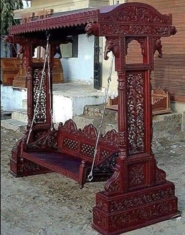 Vismaya Furniture Handcrafted Reddish Brown Wooden Indian Swing for Indoor HS-008 - Image 2