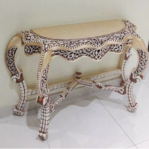 Vismaya Furniture Antique Silver/Black Luxury Hand Carved Console Table CON/TBL-006