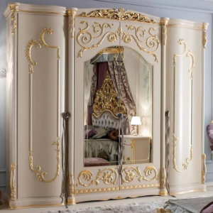 Vismaya Furniture Antique Off-White Designer Wooden Wardrobe AL-006