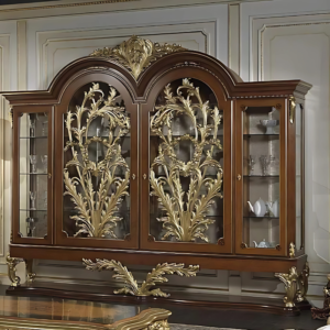 Vismaya Furniture Antique Wooden Luxury Dark Brown Crockery Cabinet CK-017