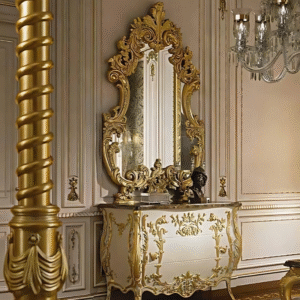 Vismaya Furniture Antique Gold/White Designer Dressing Table DR-005