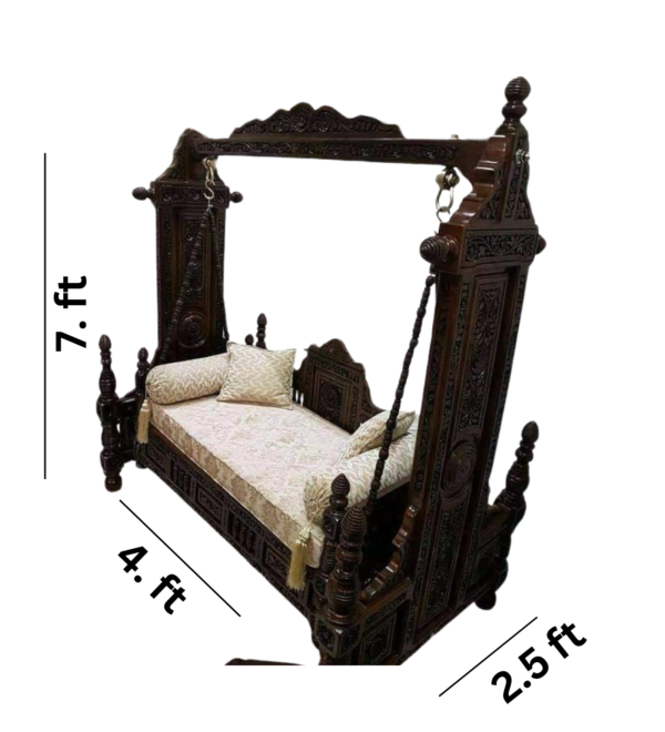 Vismaya Furniture Handcrafted Dark Brownish Wooden Indian Swing for Indoor HS-002 - Image 3